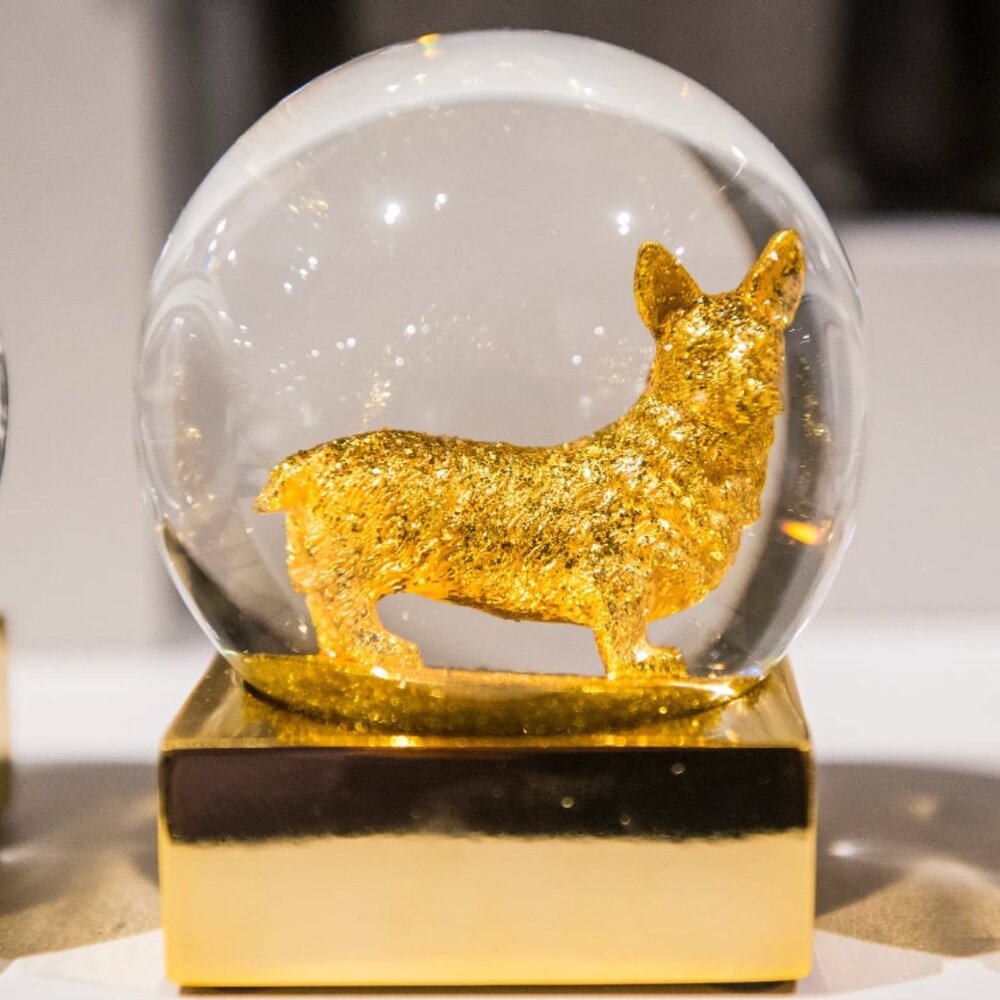 CB2 Gold Corgi Snowglobe